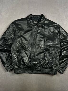 Vintage Sears Black Leather Bomber Jacket